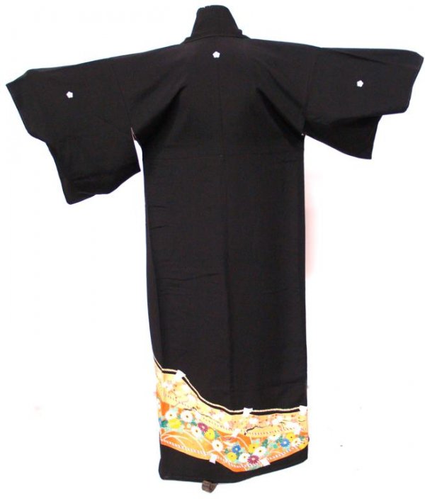 VINTAGE JAPANESE KUROTOMESODE BLACK CREPE KIMONO - 2