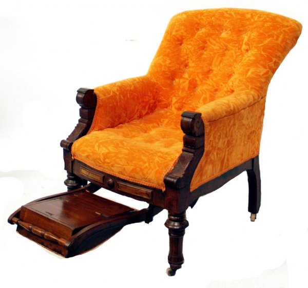 VICTORIAN WALNUT LOUNGE CHAIR WITH FOOT REST, 1871 - 3