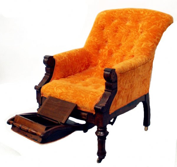 VICTORIAN WALNUT LOUNGE CHAIR WITH FOOT REST, 1871 - 4