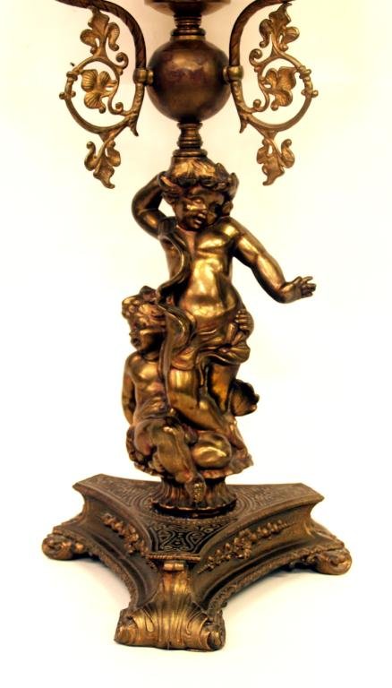 VICTORIAN STYLE CHERUB TABLE LAMP PAINTED SHADE  - 2