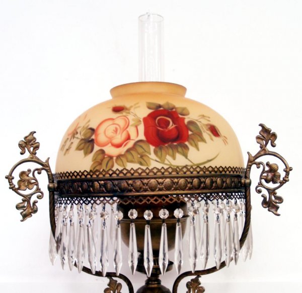 VICTORIAN STYLE CHERUB TABLE LAMP PAINTED SHADE  - 3