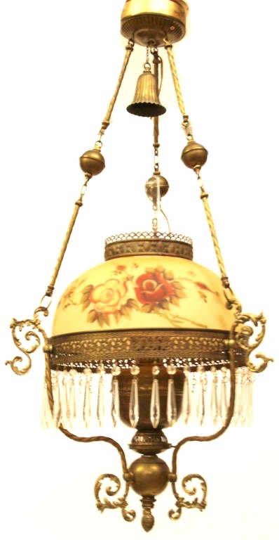 VICTORIAN STYLE HANGING LIBRARY LAMP PAINTED SHADE