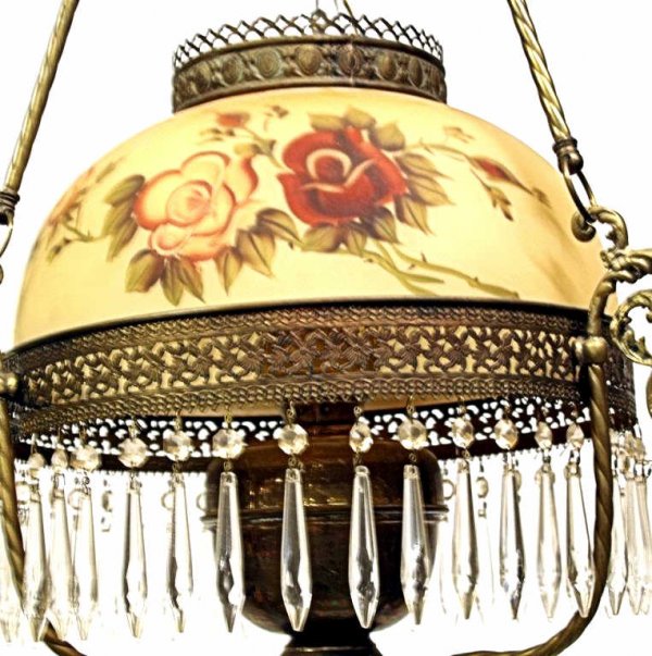 VICTORIAN STYLE HANGING LIBRARY LAMP PAINTED SHADE - 3