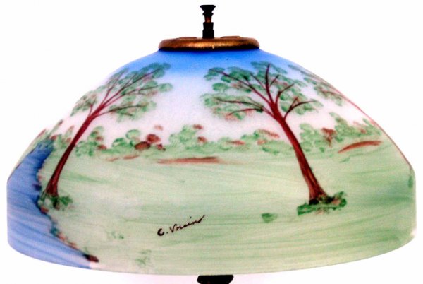ROYAL ART GLASS CO GILT TABLE LAMP REVERSE PAINTED - 2