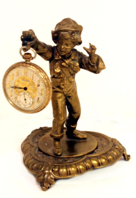 ANTIQUE GILT BRONZE FIGURAL POCKET WATCH HOLDER