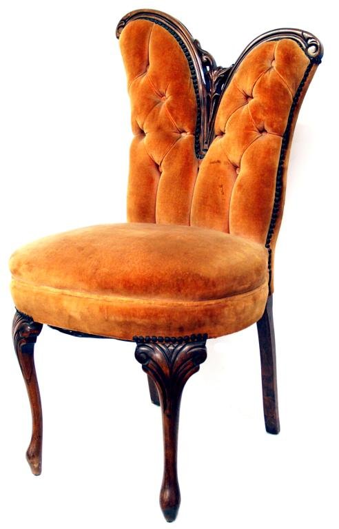 ANTIQUE AMERICAN CARVED WALNUT FIRESIDE CHAIRS - 2