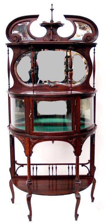 ENGLISH CARVED MAHOGANY MIRRORED ETAGERE DISPLAY  - 2