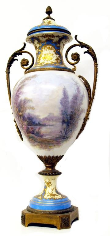 LARGE SEVRES STYLE PORCELAIN & BRONZE PAINTED URN - 4