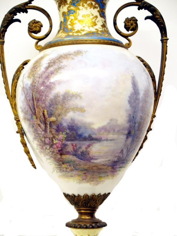 LARGE SEVRES STYLE PORCELAIN & BRONZE PAINTED URN - 5