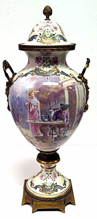 ANTIQUE SEVRES STYLE PAINTED PORCELAIN URN, MAXANT