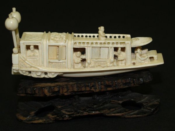 MINIATURE ASIAN CARVED IVORY BOAT