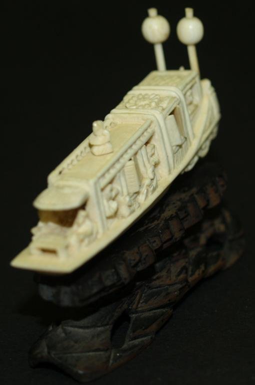 MINIATURE ASIAN CARVED IVORY BOAT - 2