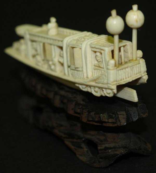MINIATURE ASIAN CARVED IVORY BOAT - 3