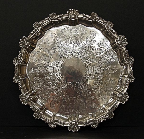 SPANISH SILVER BALL & CLAW FOOT SERVING TRAY