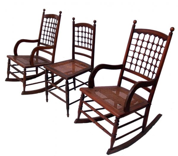VICTORIAN OAK STICK & BALL CANED ROCKERS, CHAIR