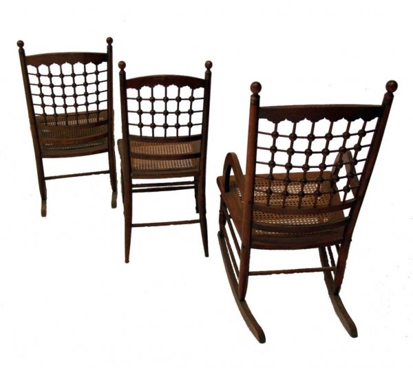 VICTORIAN OAK STICK & BALL CANED ROCKERS, CHAIR - 2