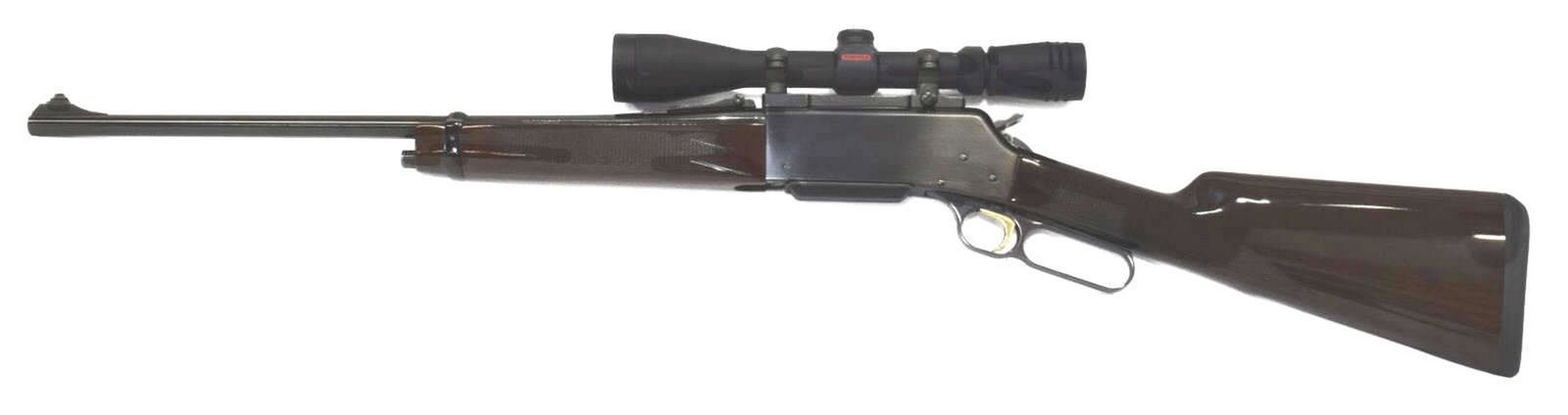 BROWNING 81BLR RIFLE, 7MM-08 REM, REDFIELD SCOPE: Browning Model 81 BLR Lightweight rifle, 7mm-08 Rem caliber, lever action, 22" barrel, gilt trigger, Browning deer at lever, gloss checkered stock, mounted Redfield Revolution 3, 9x40 scope, our opini