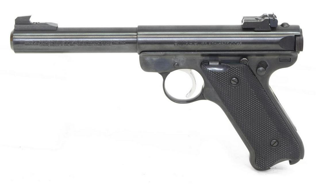 RUGER MARK II TARGET SEMI-AUTOMATIC .22LF PISTOL: Ruger Mark II Target semi-automatic pistol, .22 LR caliber, 5.5" bull barrel, 10-round magazine, original Ruger box, owner's papers, appears in excellent condition, SN 213-33XXX *REQUIRES FFL TRANSFER
