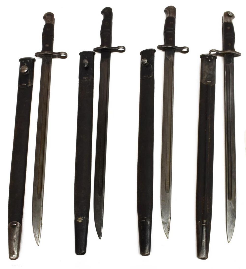 (4) U.S. REMINGTON BRITISH ENFIELD P-14 BAYONETS: (lot of 4) U.S. Remington bayonets manufactured for the WWI British Enfield P-14 rifle, each marked at the ricasso within a circle "Remington" and marked 1913, the opposite ricasso with British inspec