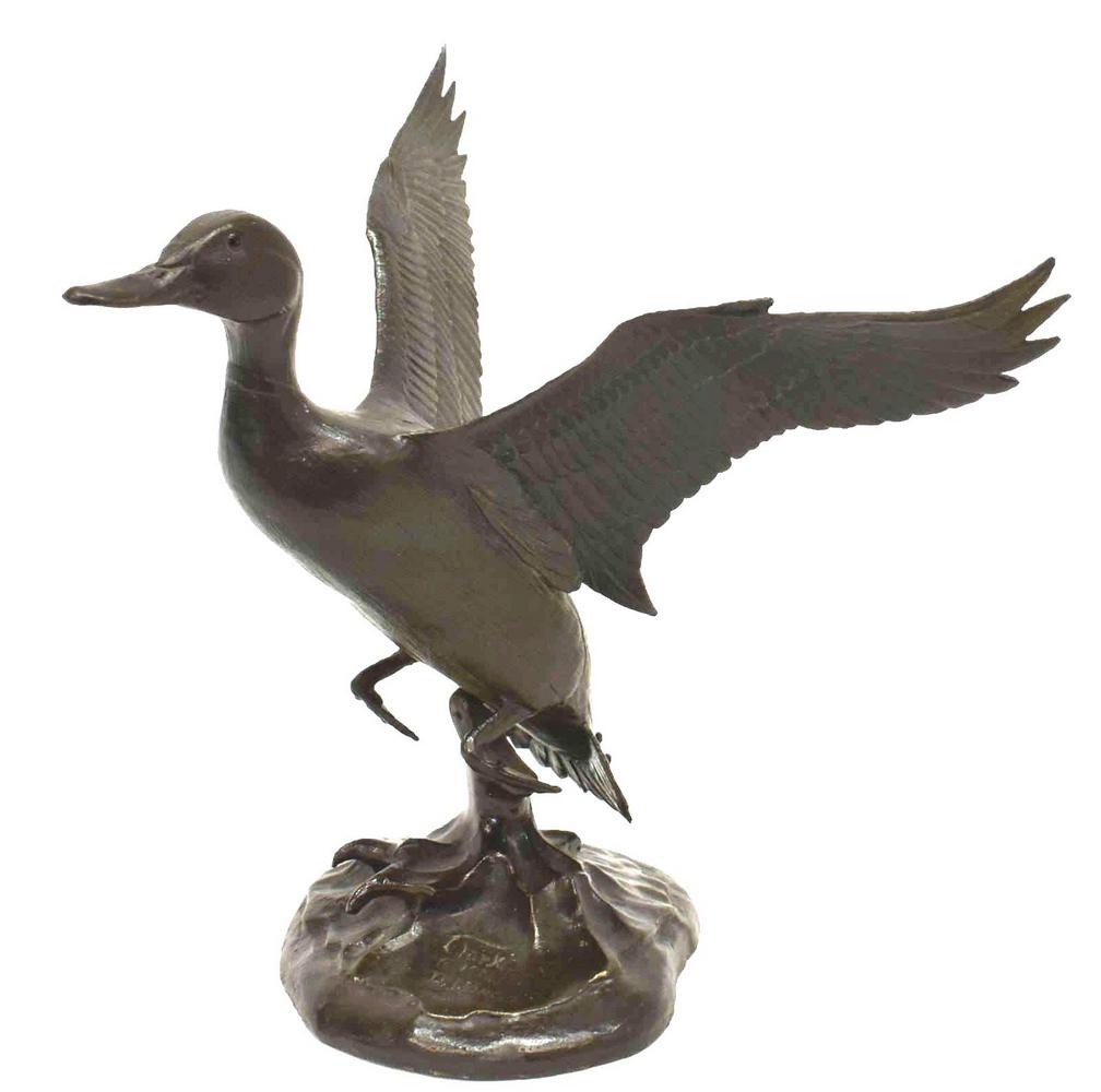 CLARK BRONSON (B.1939) DUCK IN FLIGHT BRONZE: Patinated bronze wildlife sculpture, Duck in Flight, signed Clark (Clark Bronson, Utah, b.1939), dated 1976, approx 6.25"h, 7.5"w, 5"d, 2.75lbs **Provenance: From the estate of Dr. James R. Lucie, a w