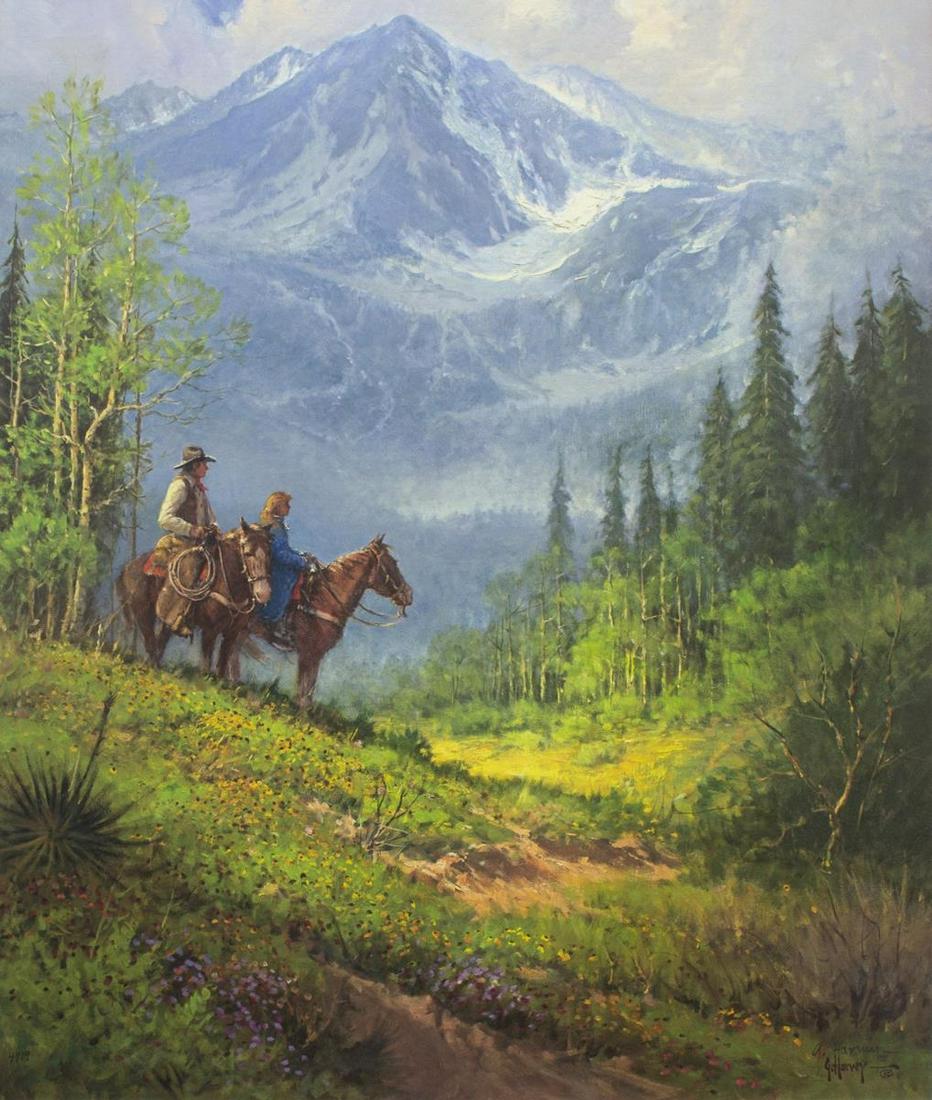 SIGNED G. HARVEY (TEXAS) MOUNTAIN LANDSCAPE PRINT: Framed print behind glass, "Reflecting His Majesty," signed lower right G. Harvey (Gerald Harvey Jones, Texas, 1933-2017), numbered 4719 lower left, accompanied by Somerset House Publishing Certificat