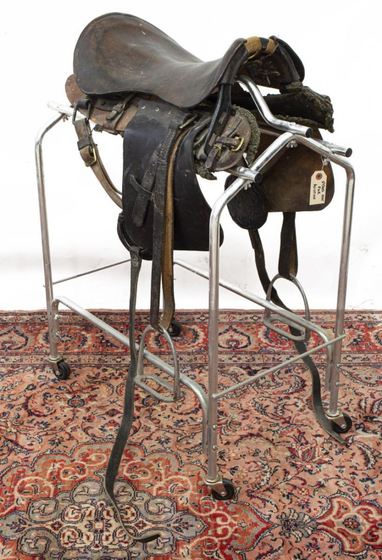 CANADIAN WWI MILITARY STYLE SADDLE, DATED 1916: Canadian 1916 leather horse saddle by S&H Borbridge, Ottawa, sold by M. Dolan, Kingston, Ontario (Michael Dolan, 1851-1926), dated and marked, similar in style to the WWI McClellan and Canadian Cavalr