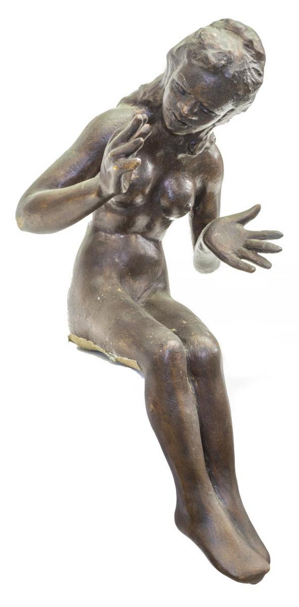 VICTOR SALMONES (1937-1989) BRONZE FEMALE NUDE: Patinated bronze sculpture, Seated Female Nude, signed in cast Victor Salmones (Mexico, 1937-1989), numbered 10/ 12, approx 17.5"h, 9"w, 11"d, 17.5lbs Start Price: $200.00