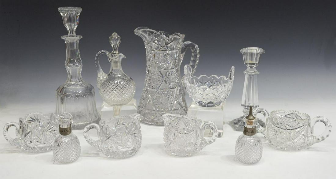 11) AMERICAN BRILLIANT & OTHER CUT GLASS TABLEWARE: (lot of 11) American Brilliant Period and other cut glass tableware, highlights include: (4) American Brilliant Period sugar bowls and cream pitchers, in varied hobstar, fan, pinwheel, and diamond pat