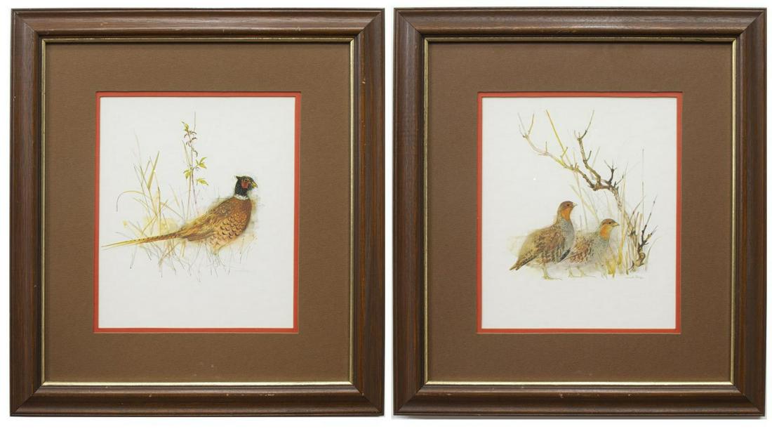 (2) PHEASANT & PARTRIDGE PRINTS AFTER MADS STAGE: (lot of 2) Framed prints on paper, after Mads Stage (Danish, 1922-2004), including: (1) partridges, (1) pheasant, sight: approx 12"h, 10"w, overall: approx 21"h, 19"w; 10.5lbs total Start Price: $50.0