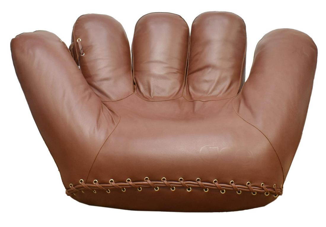 DE PAS LOMAZZI & D'URBINO JOE BASEBALL GLOVE CHAIR: JOE armchair in the form of a baseball glove, designed by Jonathan De Pas (Italian, 1932-1991), Paolo Lomazzi (Italian, b.1936), and Donato D'Urbino (Italian, b.1935) for Poltronova, Italy, in like ne