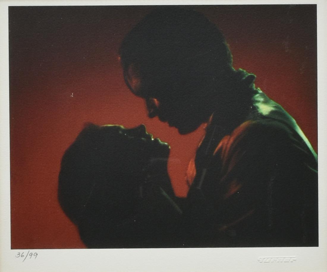 GONE WITH THE WIND RHETT & SCARLETT SENIGRAPH: Framed Warner Brothers senigraph, "Gone with the Wind," 1998, numbered 36/ 99, with three frames of reproduction film footage, Rhett Butler (Clark Gable) and Scarlett O'Hara (Vivien Leigh), accompanie