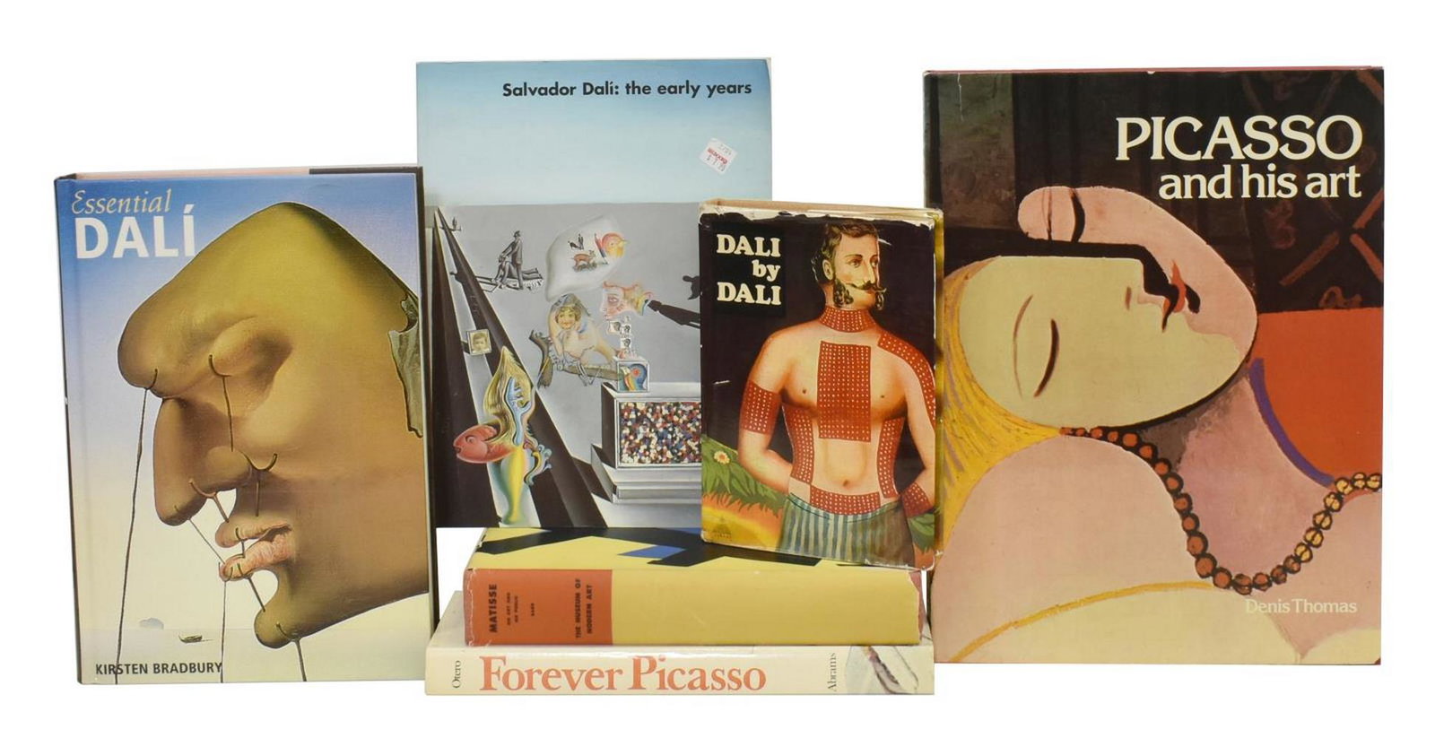 (6) ART BOOKS: PABLO PICASSO, DALI, HENRI MATISSE: (lot of 6) Art books: (1) "Picasso and His Art," Denis Thomas, Galahad Books, New York, 1973, many illustrations, 128 pages, dust jacket, 13.5"h, 10.25"w, 0.75"d; (1) "Forever Picasso," Roberto Otero,