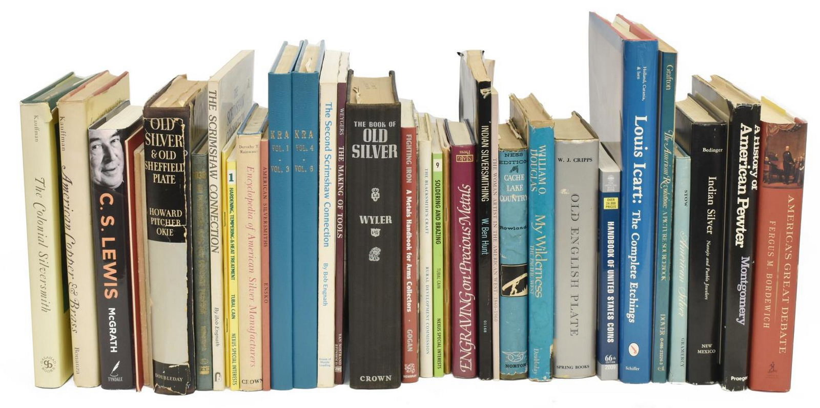 (35) REFERENCE BOOKS: AMERICANA, METALS, WEAPONS: (lot of 35) Collection of reference books on Americana, silver, metal, and various weapons, comprising: (1) "Old English Plate," Wilfred Joseph Cripps, Spring Books, London, sixth edition, 1967, perso