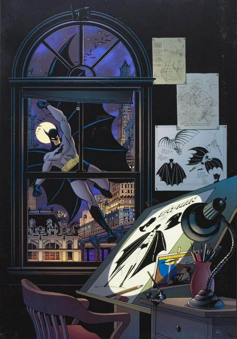 LIMITED-ED BATMAN: BOB KANE TRIBUTE LITHOGRAPHY: Framed Warner Brothers limited-edition lithograph, "Batman: Bob Kane Tribute," 200, numbered 117/350, accompanied by certificate of authenticity issued by Warner Brothers, slight scuffing to frame, si