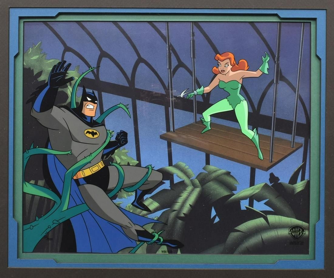BATMAN LIMITED-ED SERICEL A TOUCH OF POISON IVY: Framed Warner Brothers limited-edition sericel over lithographic background, "A Touch of Poison Ivy," 1994, numbered 109/500, accompanied by certificate of authenticity issued by Warner Brothers, sigh