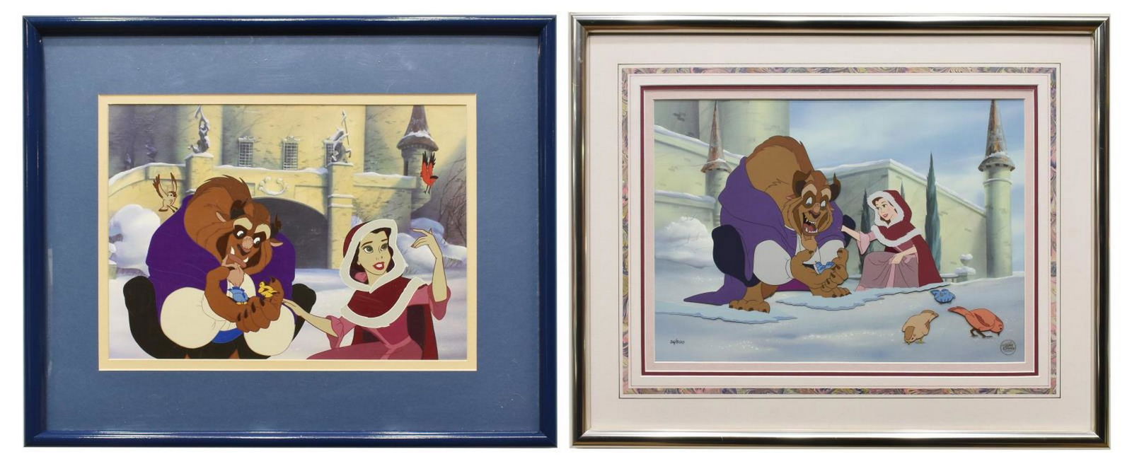 (2) BEAUTY & THE BEAST LIMITED-EDITION CEL & PRINT: (lot of 2) Framed Walt Disney animation "Beauty and the Beast" art, including: (1) hand-painted character cell, "Heartwarming," 1994, numbered 36/ 500, accompanied by certificate of authenticity issue