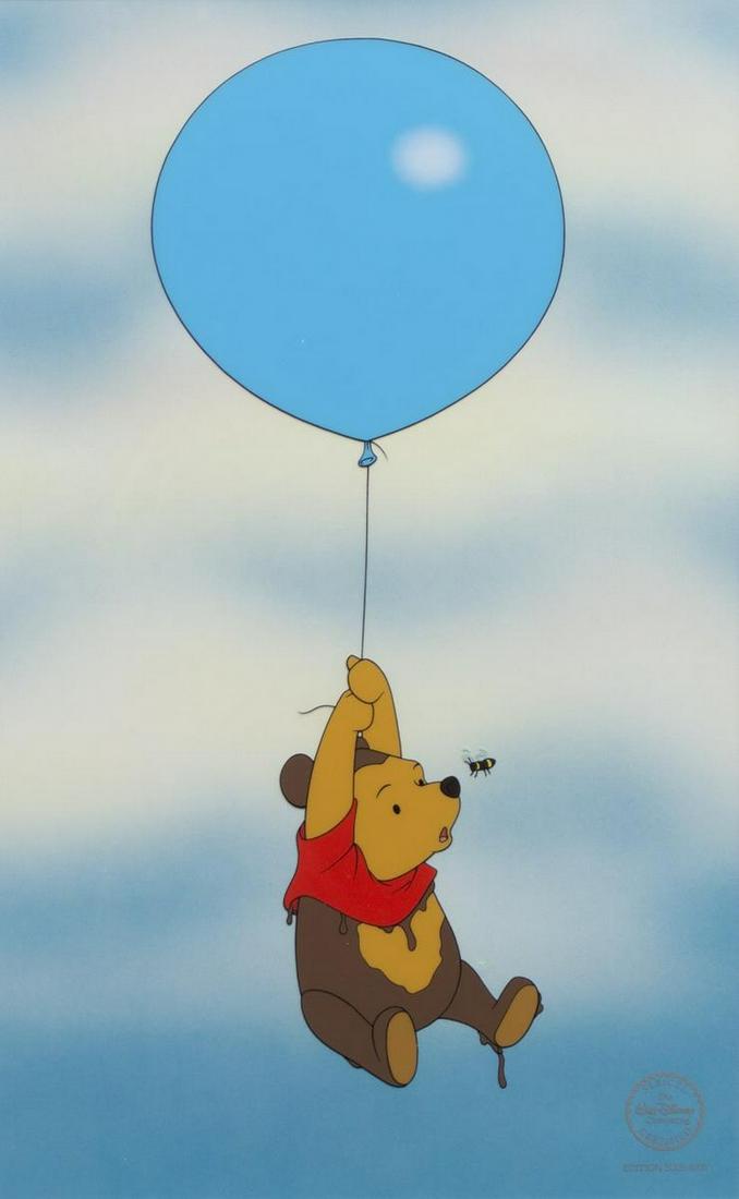 WINNIE THE POOH SILLY OLD BEAR LIMITED-ED SERICEL: Framed Walt Disney limited-edition sericel over lithographic background, "Silly Old Bear," 1997, marked Edition 5000, accompanied by certificate of authenticity issued by Disney Enterprises Inc., sigh
