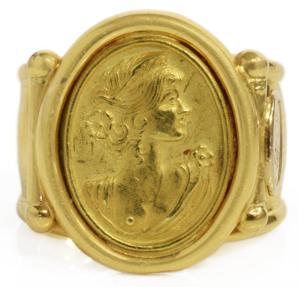 ITALIAN 18KT YELLOW GOLD CAMEO CIGAR BAND RING (1 of 5)