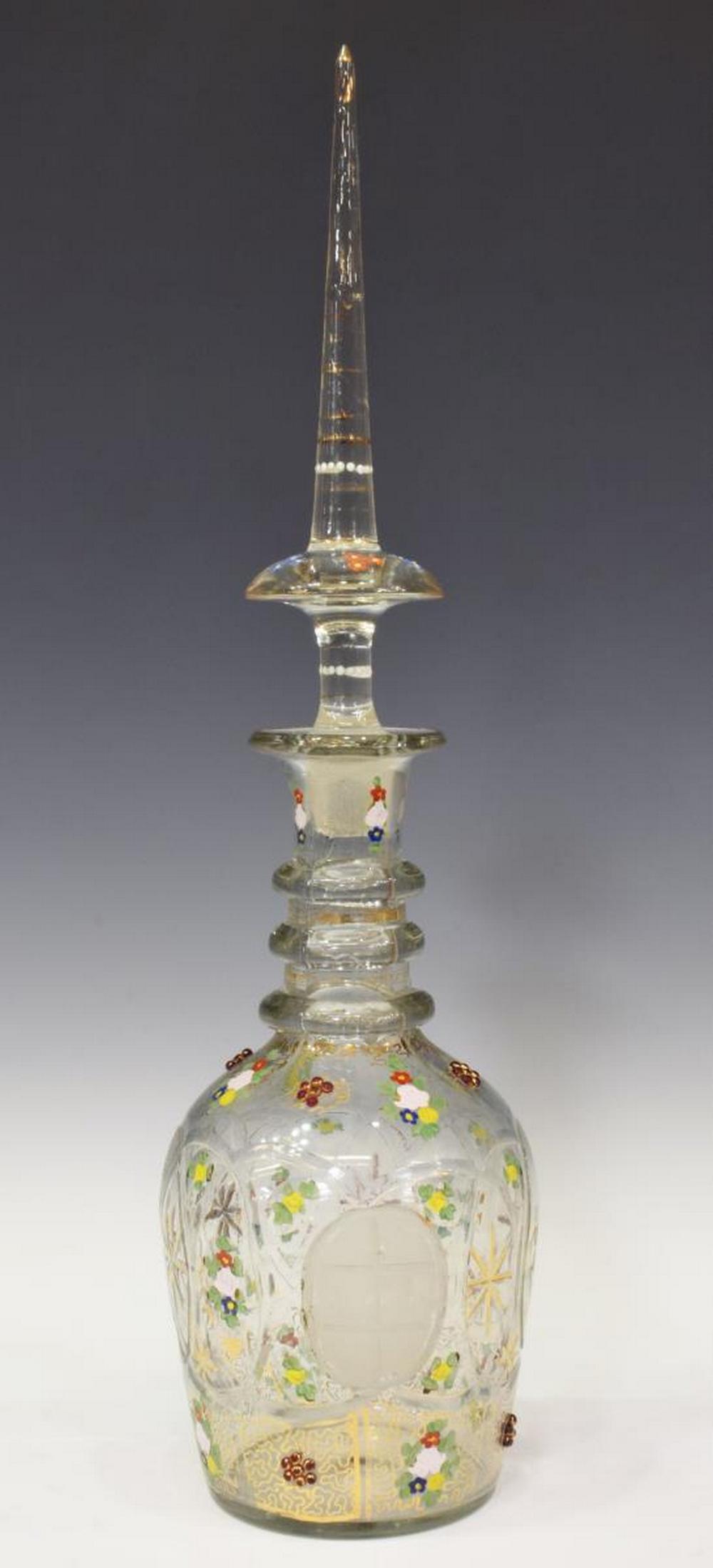 BOHEMIAN GILT & ENAMELED GLASS SPIRE DECANTER (1 of 4)