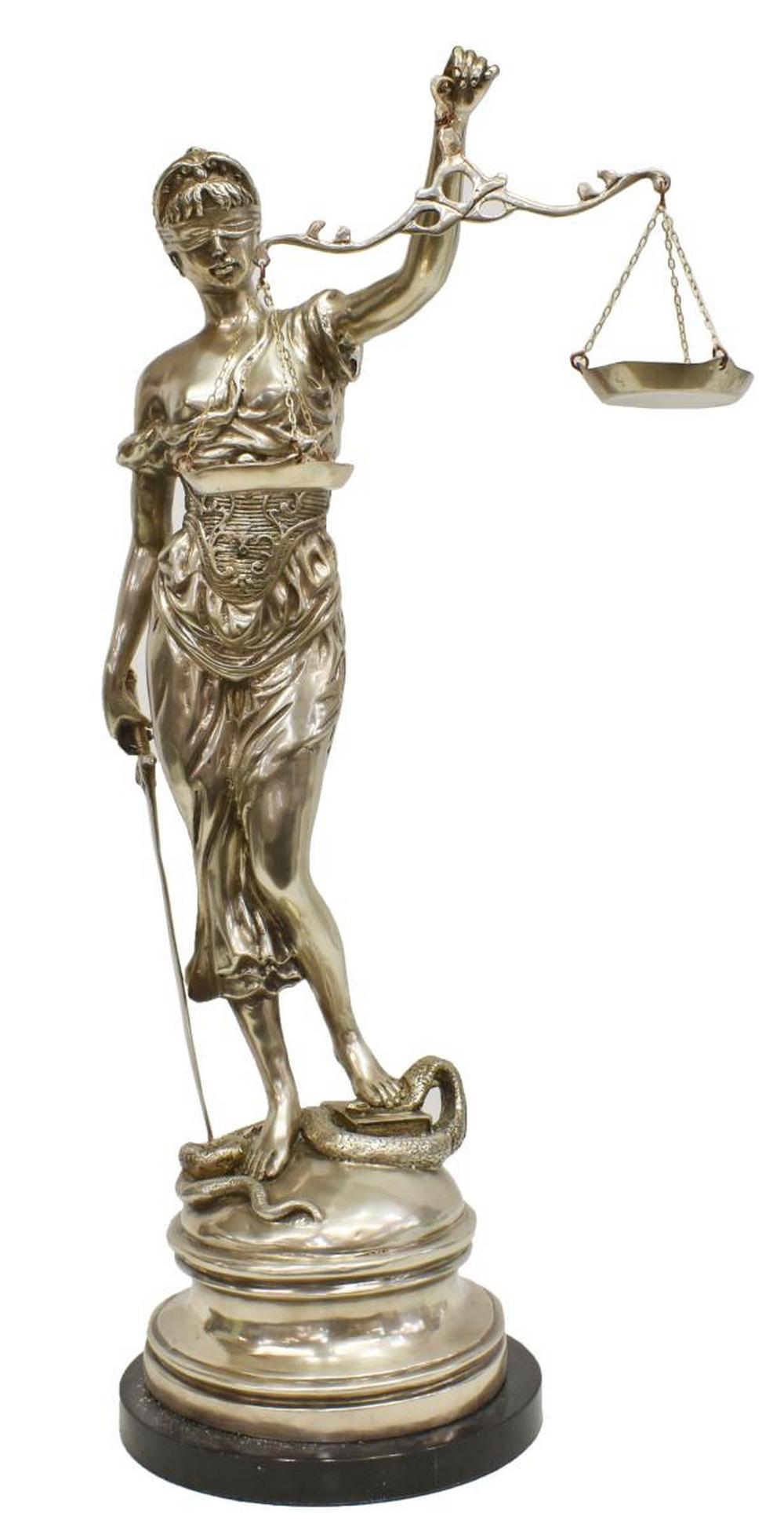 SILVERED BRONZE SCALES OF JUSTICE SCULPTURE 30"H (1 of 2)