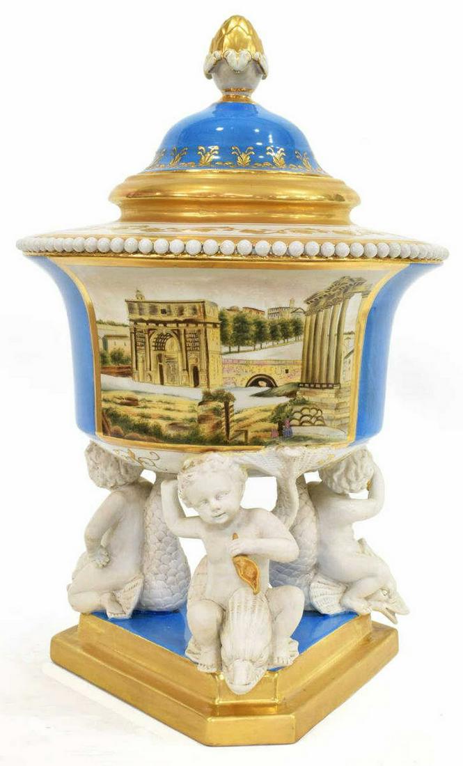 SEVRES STYLE PARCEL GILT & PAINTED PORCELAIN URN (1 of 5)