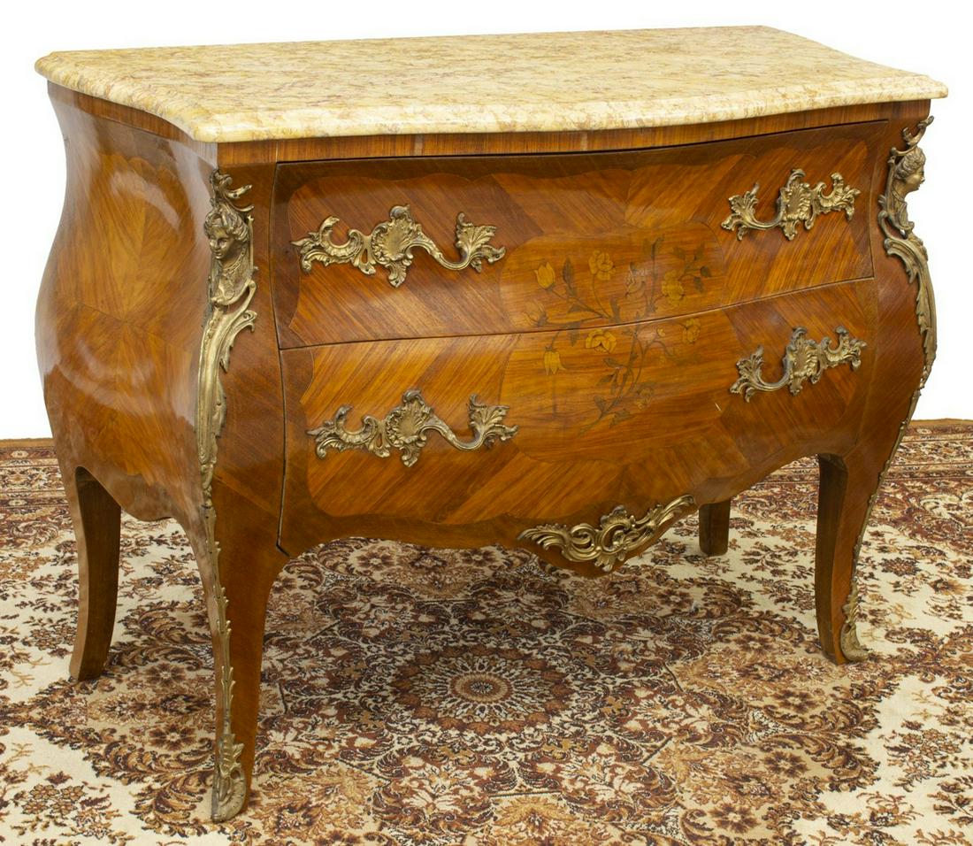 FRENCH LOUIS XV STYLE MARBLE-TOP BOMBE COMMODE (1 of 5)