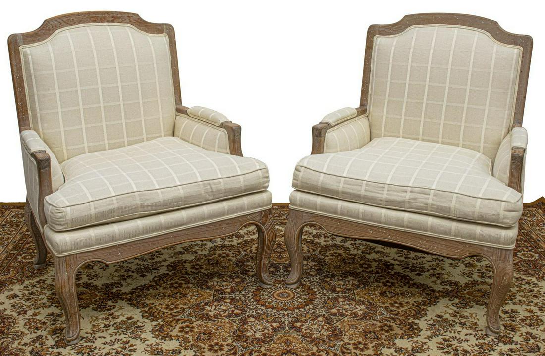 (2) LOUIS XV STYLE WHITEWASHED PINE BERGERES (1 of 2)