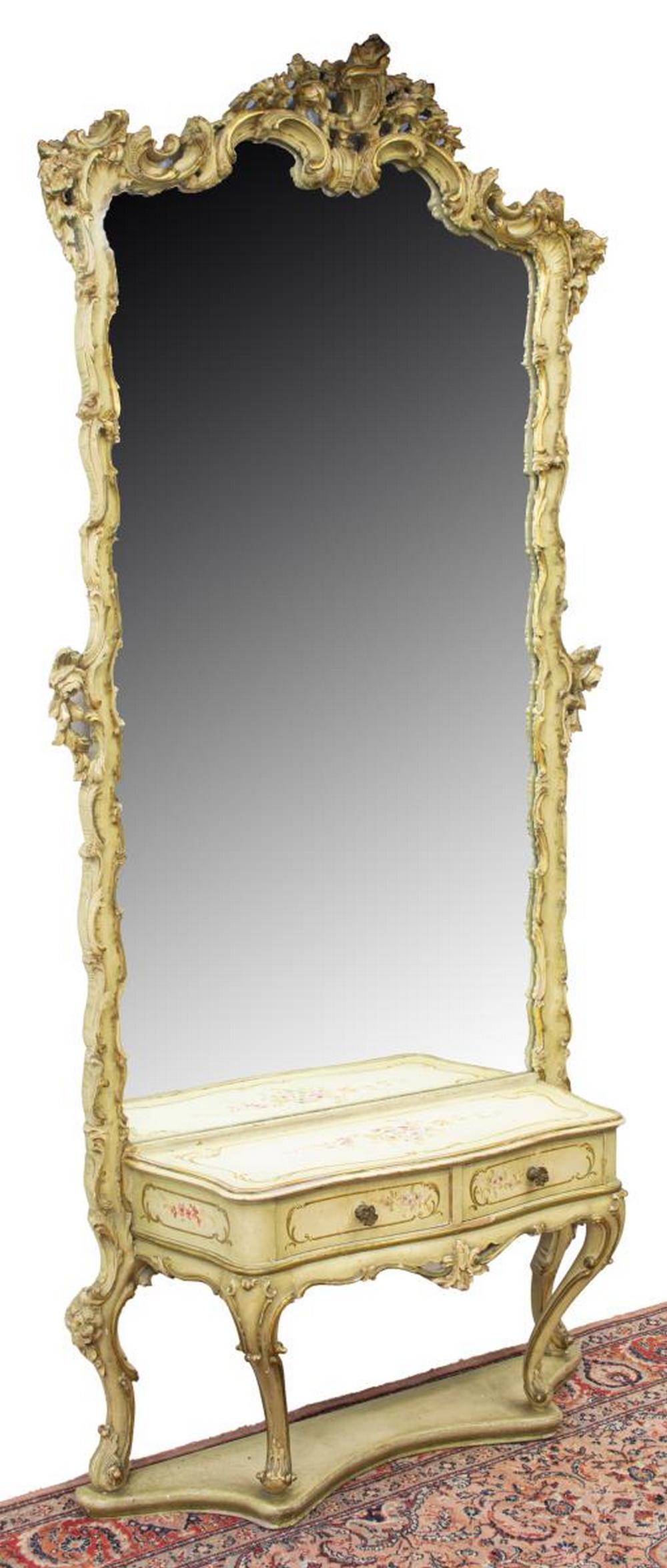 VENETIAN LOUIS XV STYLE PAINTED CONSOLE & MIRROR (1 of 3)