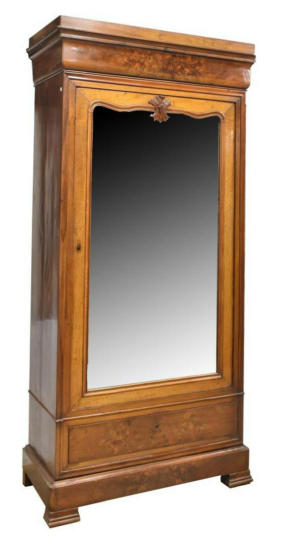 FRENCH LOUIS PHILIPPE BURLWOOD MIRRORED ARMOIRE (1 of 4)