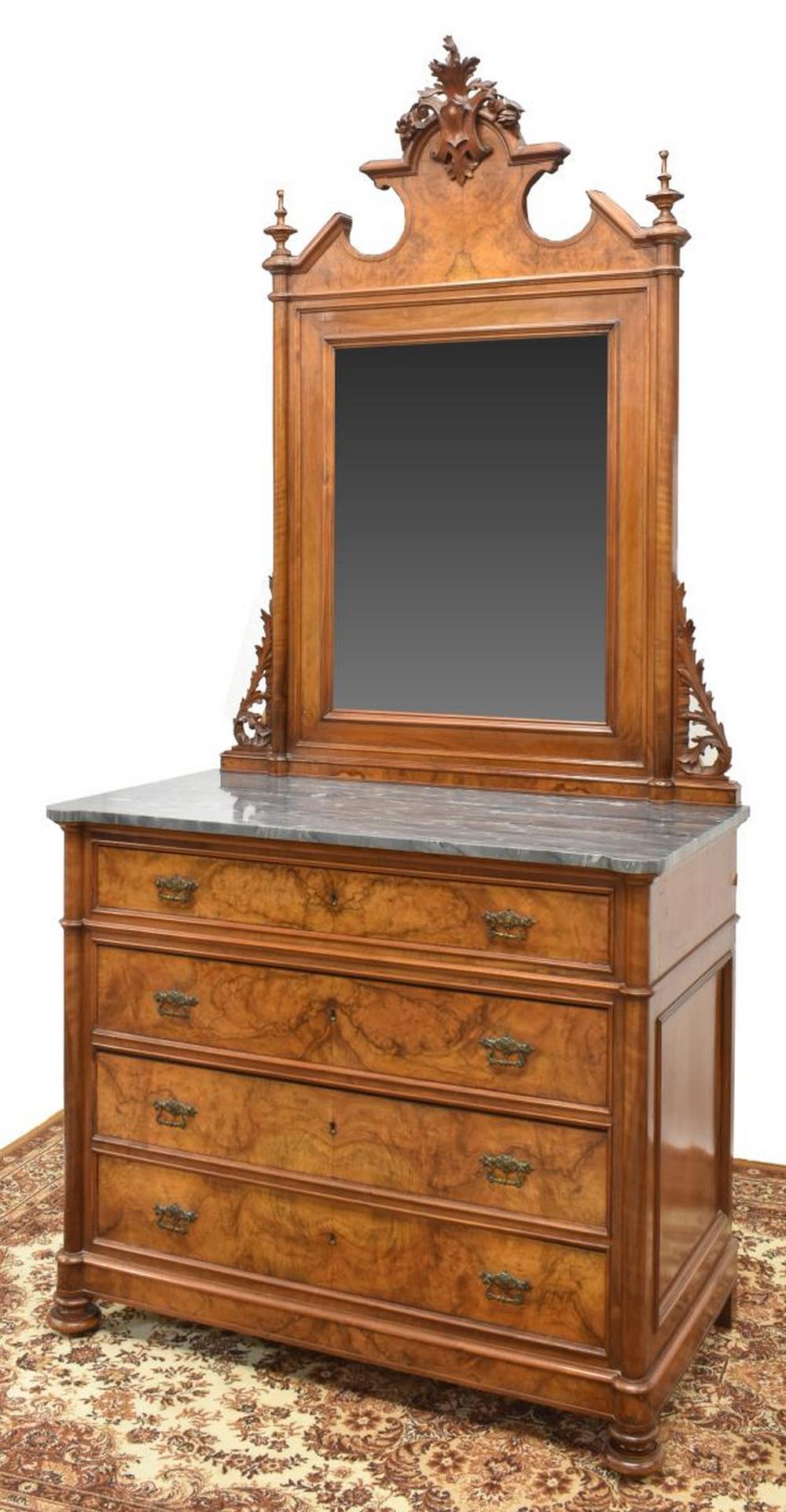 FRENCH LOUIS PHILIPPE MARBLE-TOP COMMODE & MIRROR (1 of 5)