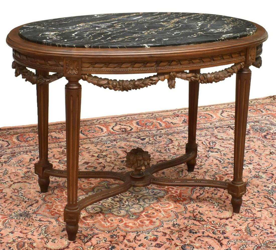 LOUIS XVI STYLE MARBLE-TOP CARVED CENTER TABLE (1 of 4)