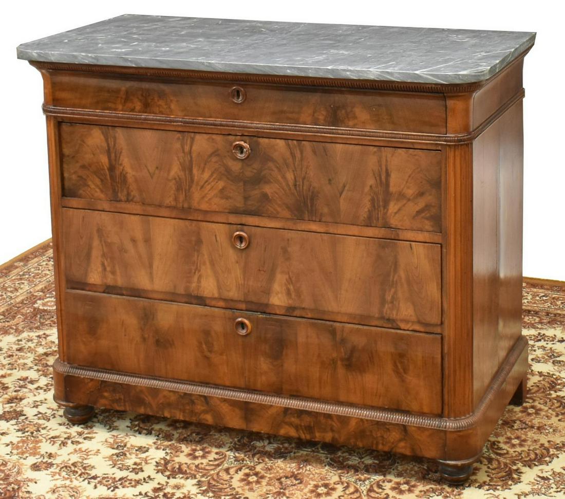 FRENCH CHARLES X MARBLE-TOP MAHOGANY COMMODE (1 of 5)