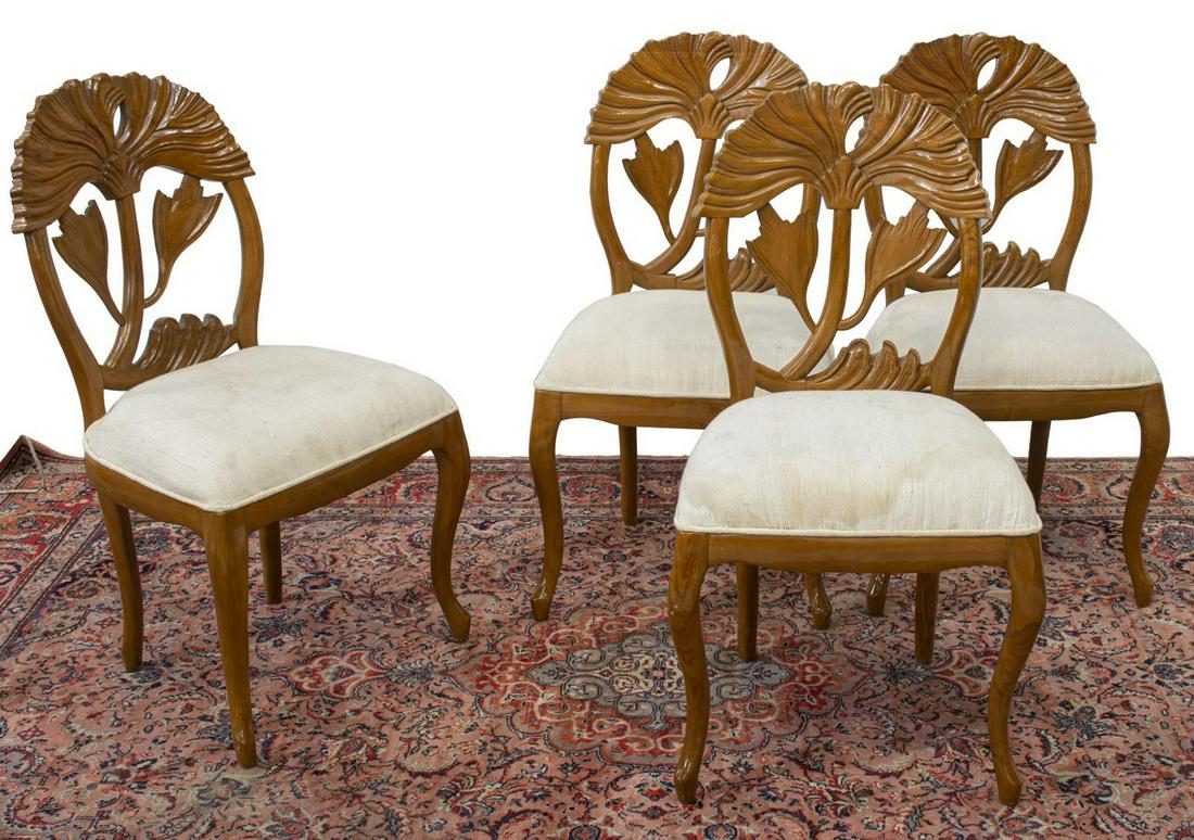 (4) FRENCH FLORAL CARVED FRUITWOOD SIDE CHAIRS (1 of 2)