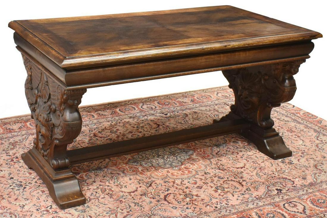CARVED OAK LIBRARY TABLE WRITING DESK (1 of 4)